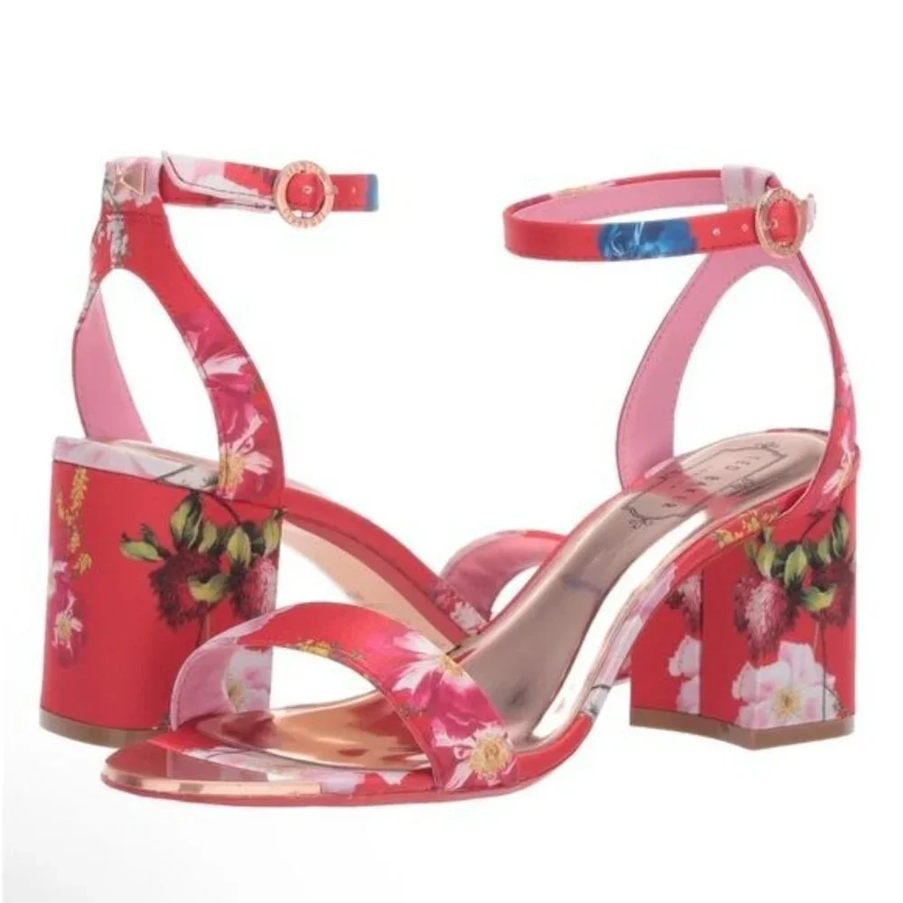 Ted Baker Rozie Block Heel Sandal in Berry Sundae Mix Satin Size EU 42 / US 11.5